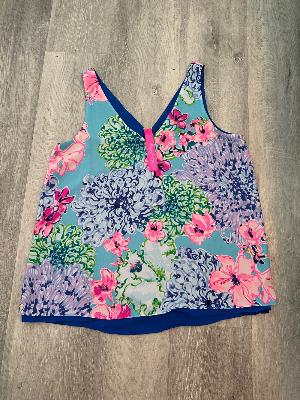 Lilly Pulitzer Blue Floral V-Neck Sleeveless Camisole reversible medium